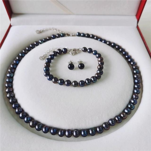 

Пресноводный жемчуг 6-7 мм натуральная нить почти круглая ювелирные наборы для женщин подарок 44cm adjustable чёрный