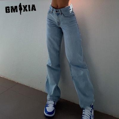 Jeans Feminino Slim Rasgado de Cintura Alta