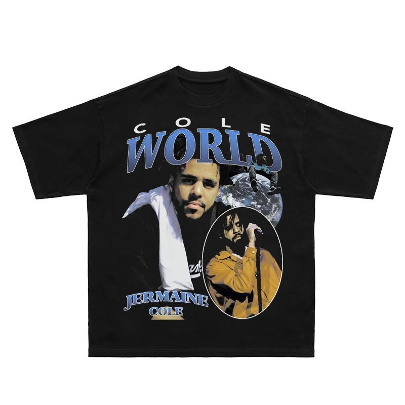 

2024 Popular New Style J. Cole Hiphop Vintage Portrait Rap Rap Hip Hop Rap Short Sleeve Straight Print T-shirt Small Neckline 4XL
