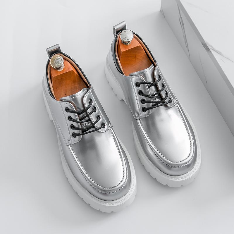 

thick-soled black leather shoes men s patent leather wedding casual British style business dress best man shoes round head new groom 46