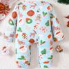 Newborn Baby Girl Boy Christmas Pattern All-over Print Long Sleeve Romper Jumpsuit