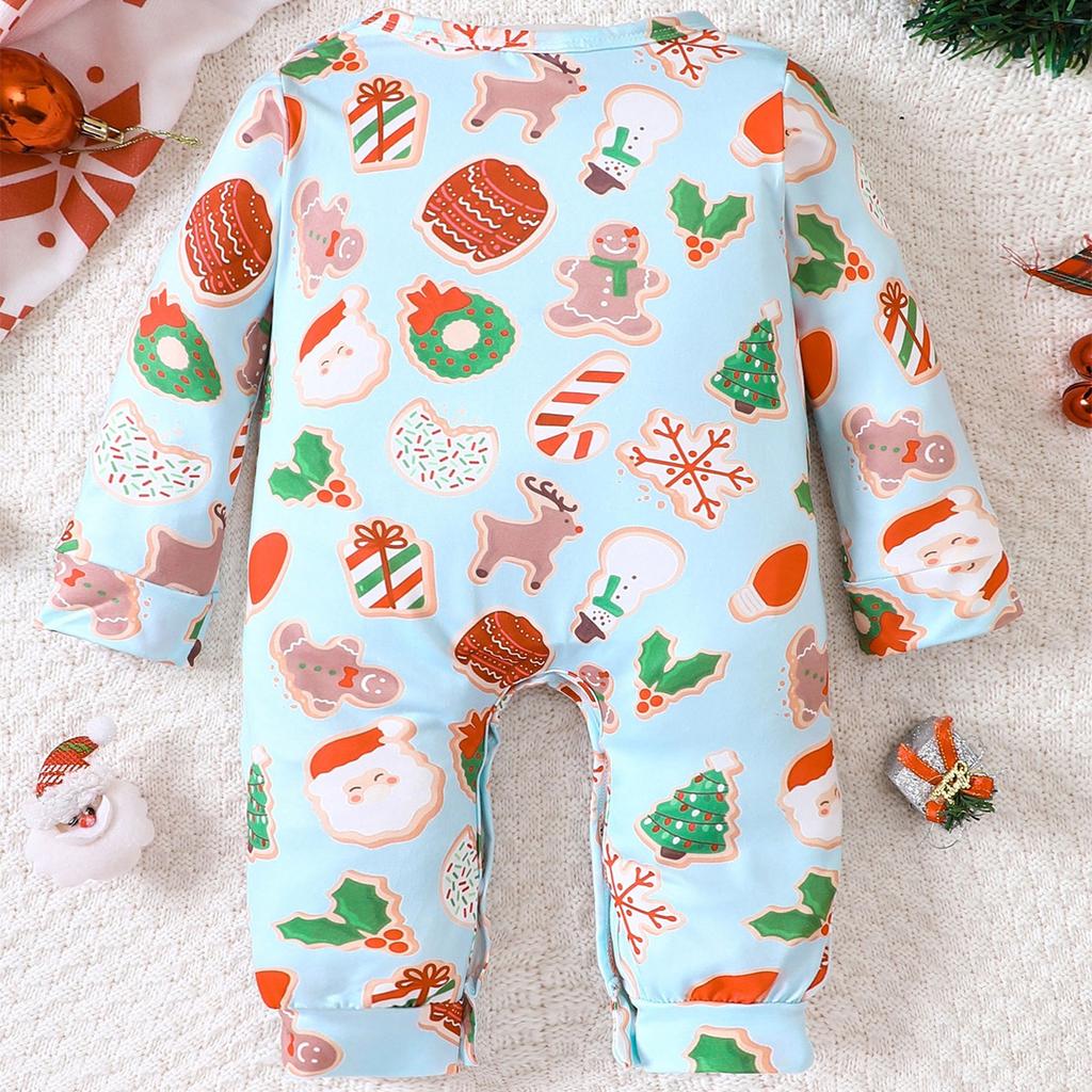 Newborn Baby Girl Boy Christmas Pattern All-over Print Long Sleeve Romper Jumpsuit
