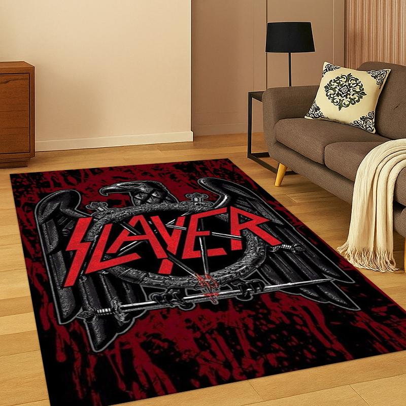 3D Slayer Heavy Metal Rcck Band Sign Carpet Rug for Bedroom Living Room Sofa Doormat Home Decor,Kid Game Area Rug Non-slip