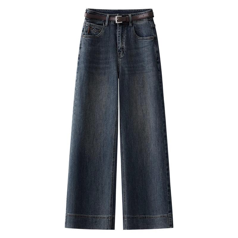 Women's High-Waisted Retro Wide-Leg Jeans: Fall/Winter 2024 Petite Straight-Leg Pants