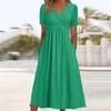Women's V Neck Short Sleeve Maxi Dress Loose Fit High Waist Casual Summer Long Dress