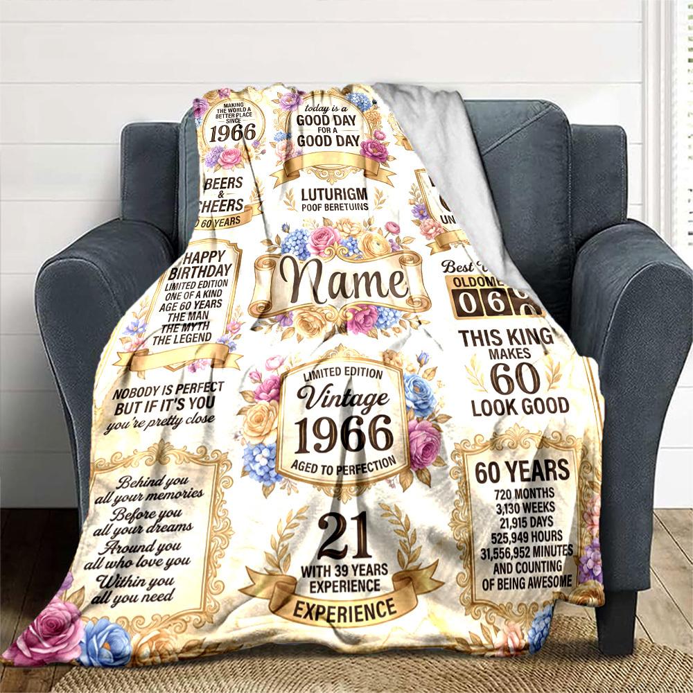 Vintage Milestone Birthday Blanket Comfortable Texture For Sofa Couch Office Bed Picnics Allseason Use Cozy Home Lovers Ideal Gift For Birthday
