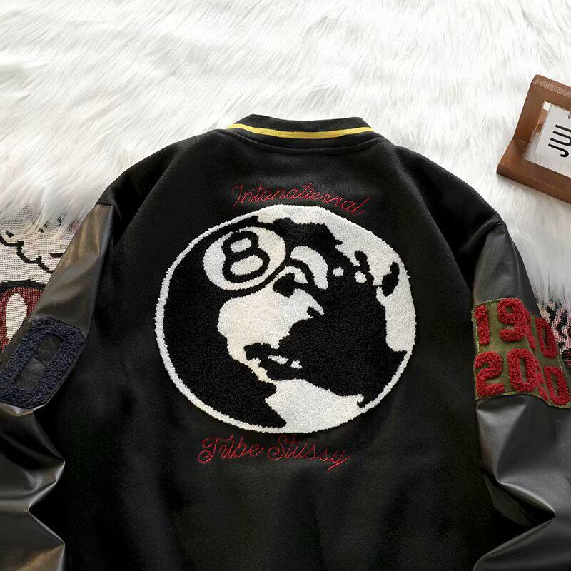 Unisex Classic Black Embroidered Baseball Jacket for Spring/Autumn