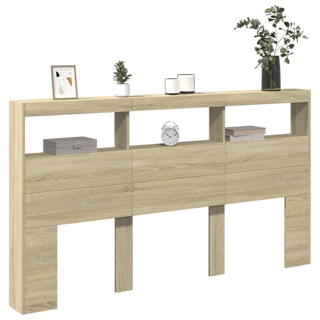 LED Headboard with Shelves Sonoma Oak 180 x 17 x 102 cm