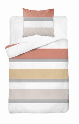 Cotton Bedding 140x200 Stripes Beige Orange
