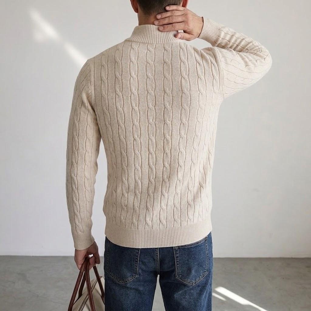 STREETRICH New Men's Cable Knit Half Zip Sweater Casual Stand Collar Knitted Pullover Warm Winter Cardigan Jacket Outerwear Coat for Men