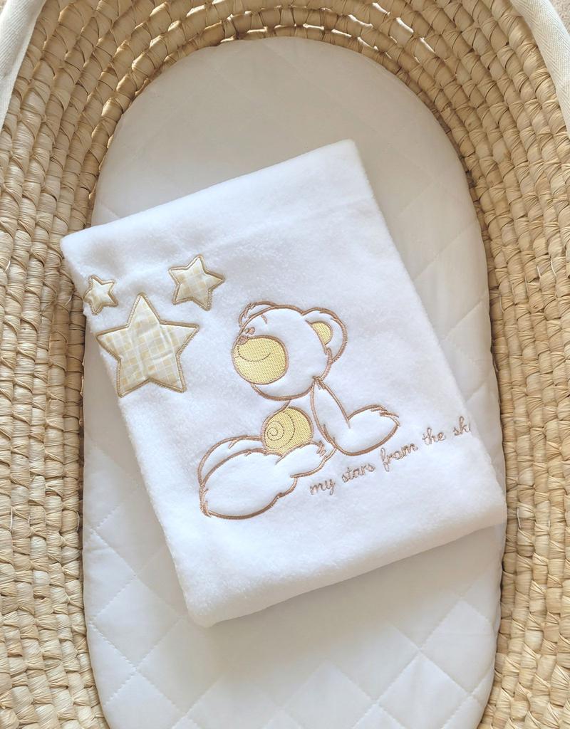 Fleece blanket for babies - Carlo - Teddy bear with stars, white