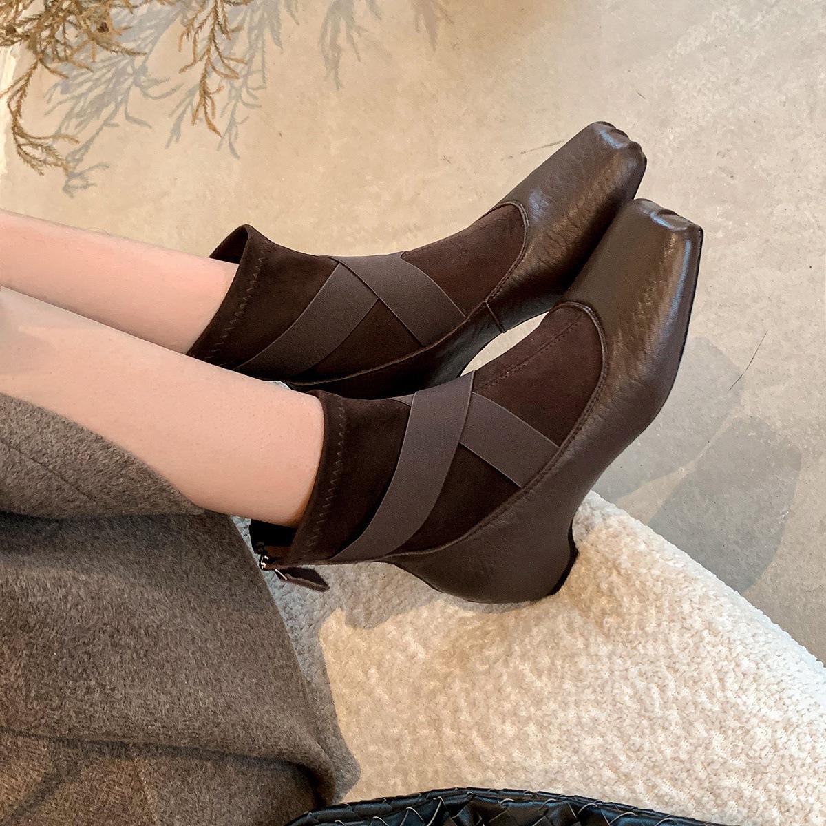 Rotating Ballet~ Cross-band inner height-increasing ballet splicing short boots inner height-increasing explosive boots 35