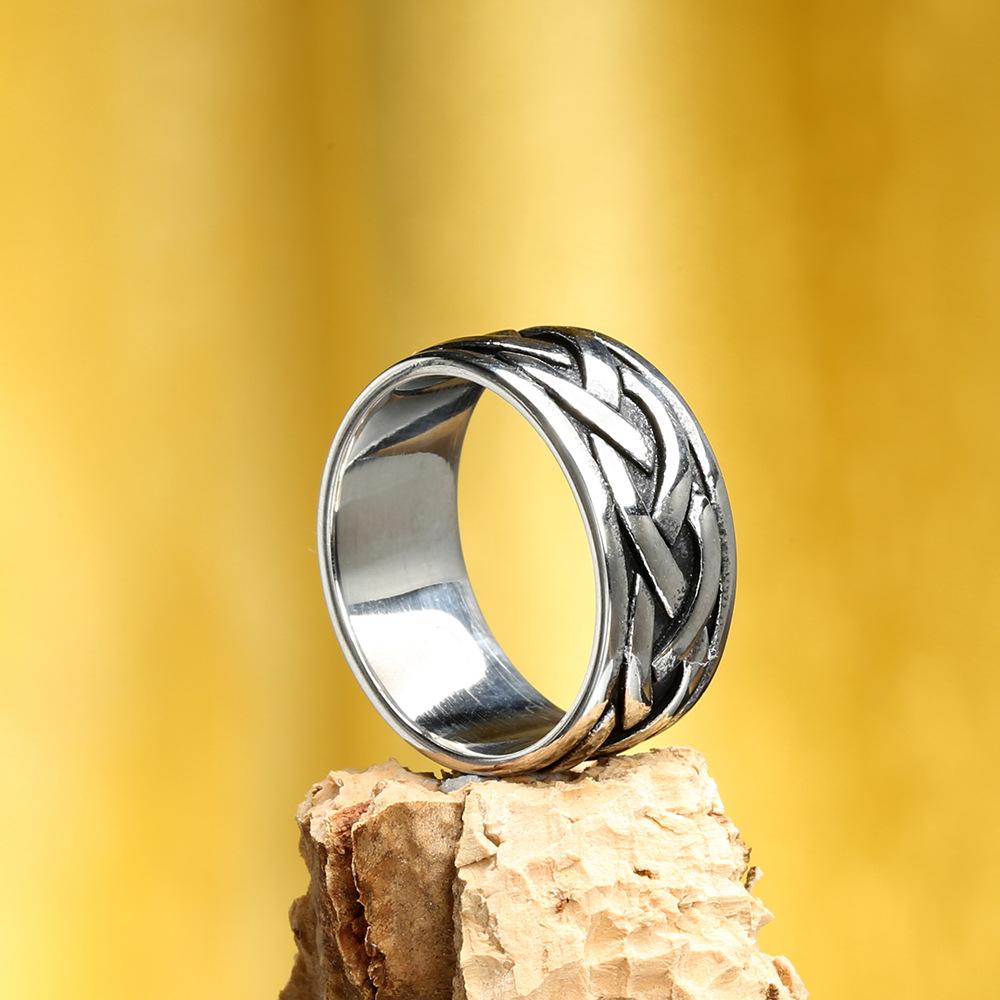 European and American Personalized Retro Woven Viking Men's Titanium Steel Ring, Stainless Steel Ring Fashion Daily Jewelry Gift Accessories