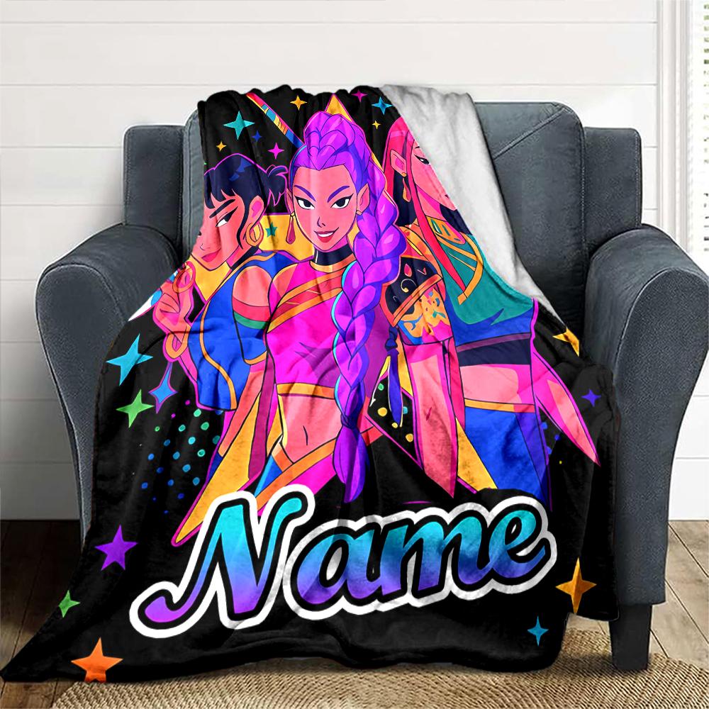 Customiz Name Personality Kpop Demon Hunters  Blanket Soft &Warm Sofa Office Bed Travel Lunch Break Blanket, Gift Suitable All Seasons