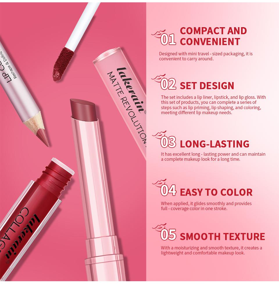 Combo Labbra Rossetto Opaco + Matita Labbra Set Lucidalabbra Idratante Opaco Impermeabile Lunga Durata Set Rossetto Labbra Set Trucco Labbra