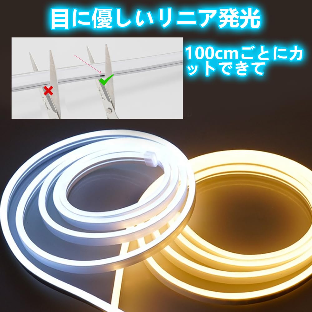 100V EL Fluorescent Tube LED Strip Light, High Brightness, Waterproof for Indoor and Outdoor Use, Neon Light, Cuttable and Bendable, Indirect