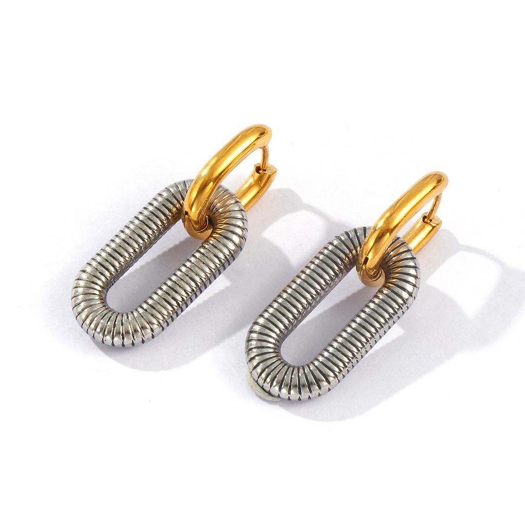 1 Pair Dainty Exquisite Multicolor 304 Stainless Steel Oval Earrings For Women Gift 3.5cm X 1.3cm, Post/ Wire Size:1mm(18 Gauge)