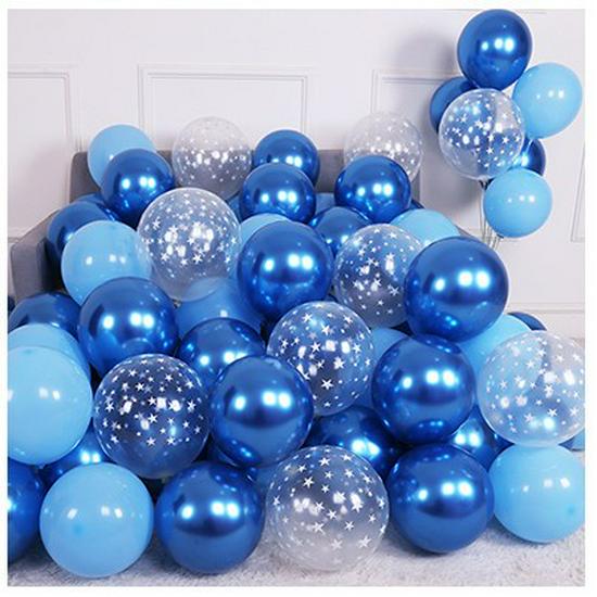 10-Inch Thickened Latex Blue & Chrome Metal Decorative Balloon Set