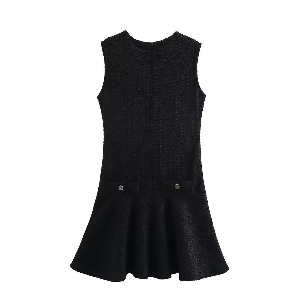 Spring 2025 Women's Textured Sleeveless Crew Neck Dress - European & American Style 