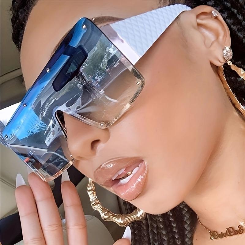 1pc Fashionable Oversized Square Glasses for Women, Metal Frame, Anti-Reflective PC Lens, Street Style Unisex Eyewear