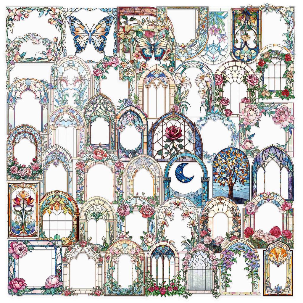 Floral Ink PET Transparent Stickers for Phone, Laptop, Suitcase, and Cup Decoration