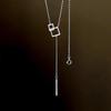Trendy Geometric Square Tassel Long Necklace in Electroplated Sterling Silver