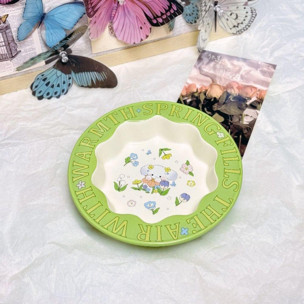 Green Cat Canned Food Bowl Rabbit Flower Pet Feeding Bowl Creative Ceramic Cat Bowl  Pet Supplies