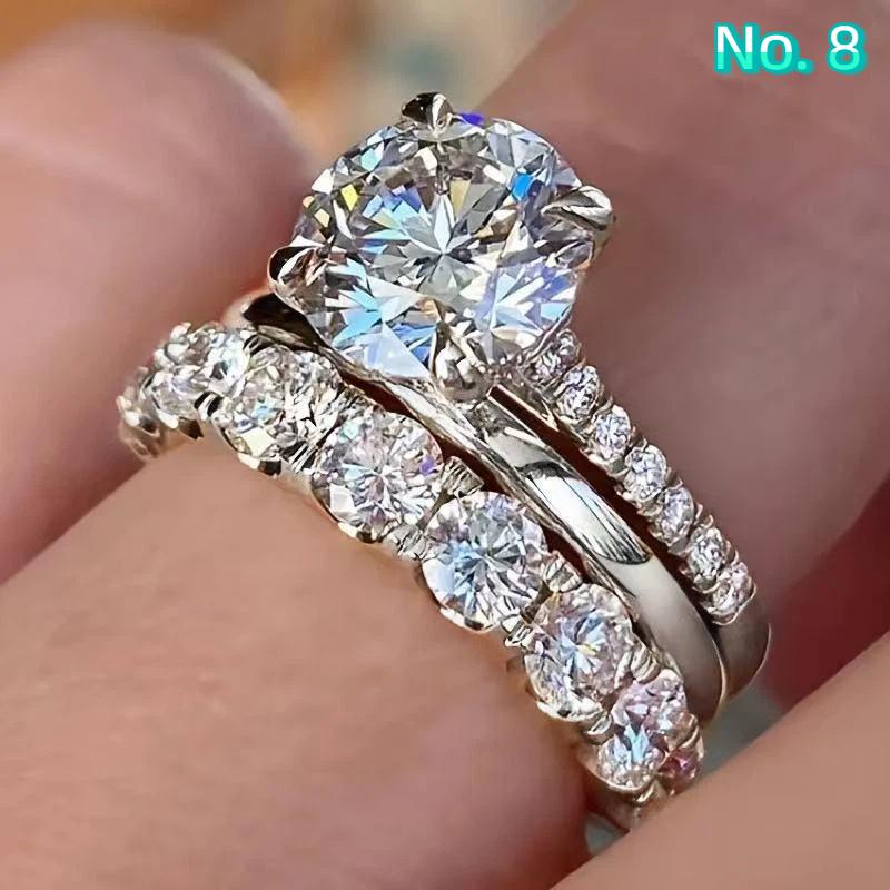 3Pcs Set Luxury Temperament Five-Claw Inlaid Crystal Zircon Ring For Women Wedding Fashion Charm Jewelry Sets Accessories