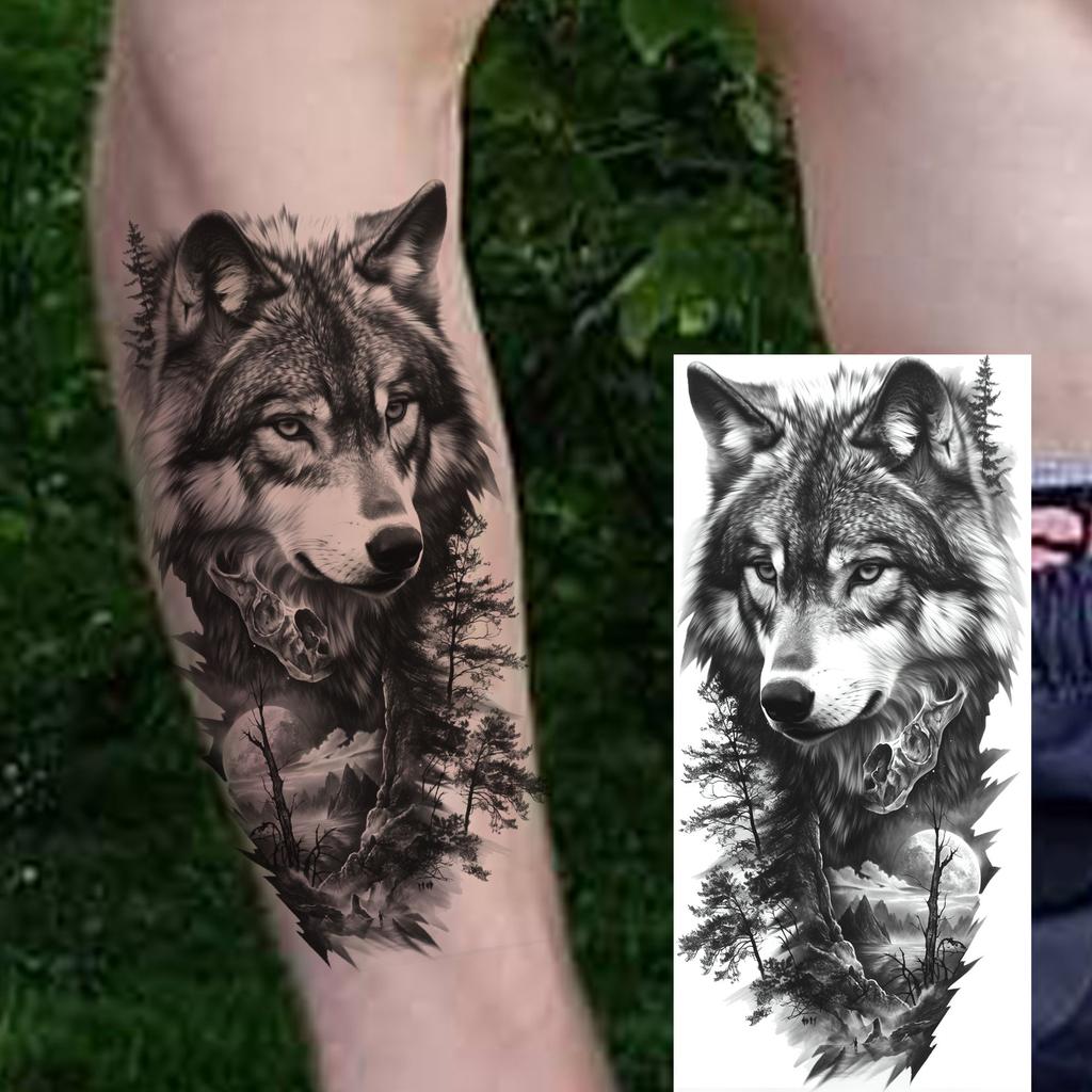 1 Sheet Cool Warrior Lion Tiger Skull Temporary Tattoos For Men Women Adults, Long Lasting Waterproof Temp Fake Tattoo Sticker