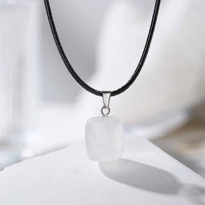 Natural Chakra Crystal Pendant Necklace High Quality Polished Assorted Stones Black Leather Rope Jewelry Gift for Yoga Enthusiasts