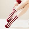 ALLTOOALL Chaussettes Mi-Mollet à Nœud pour Femmes Printemps Automne Rayées Rouges Coton Mode Féminine Décontracté Respirantes Chaussettes Nouvel An