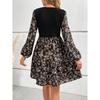Women Floral Print Long Sleeve Mini Dress Round Neck A Line Casual Fall Dress