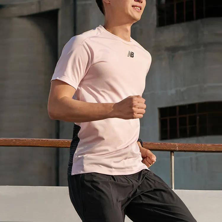 New Balance T Shirts Men's Pink Crew Neck Moderate (Unisex) T-Shirts AMT31251 SOI