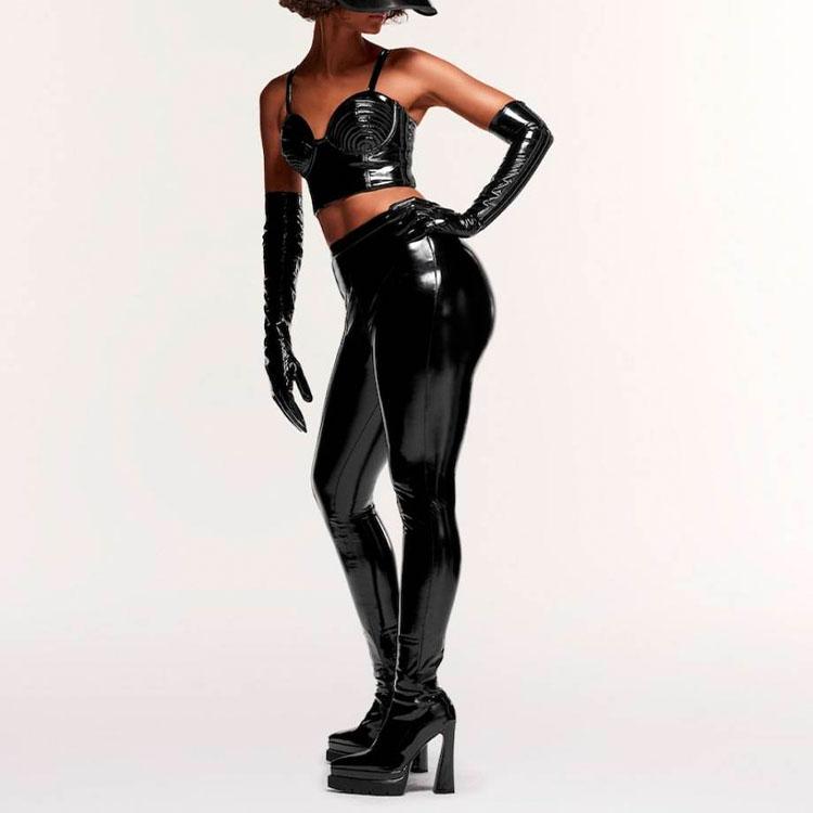 Adidas Originals X Ivy Park Collaboration FW23 Solid Color Shiny Tight Knit Sports Pants Women Bottoms Black IW1677