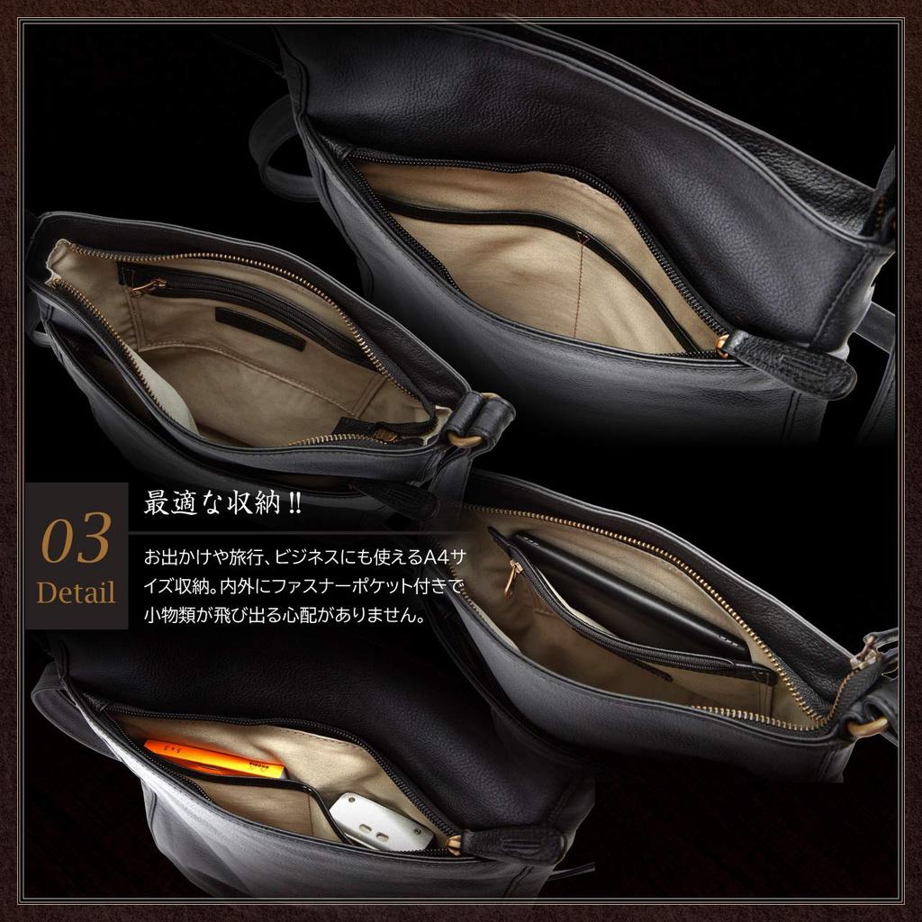 Hirano Tasche Echte Leder Umhängetasche, A4 Format, Herren, Crossbody, Reisen, 34cm Hoch + Original Lammfell Handschuhe (Schwarz)