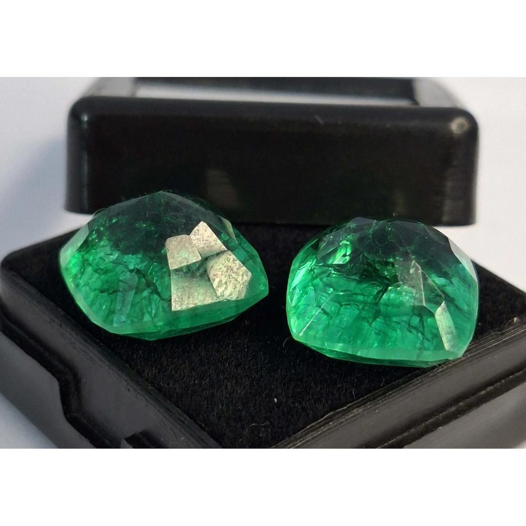 Green Emerald Colombian Natural 16-18 Ct Cushion Cut Pair Stunning Gemstone