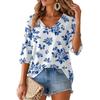 Women's V-Neck Retro Floral Print Lightweight Blouse for Spring and Summer