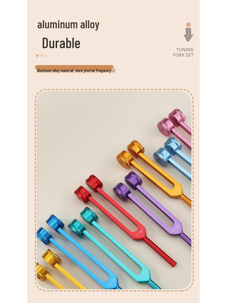 Aluminum Tuning Fork Set: Colored Eight-piece Sound Therapy with Wooden Gift Box