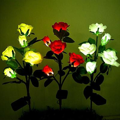 3 Heads Solar Artificial Flower Light Realistic Automatic Light Sensor Outdoor Solar Garden Light White Light Ground Mounted