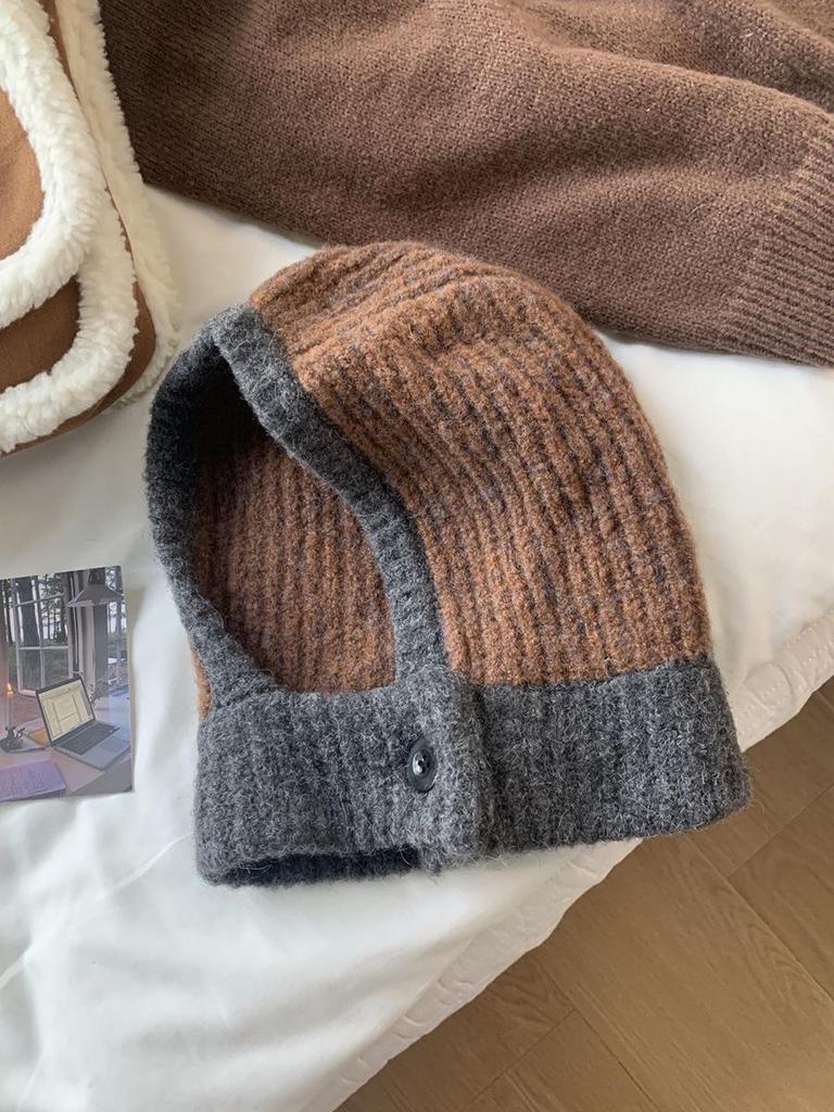 Women's Color-Block Knit Balaclava Hat & Scarf Set for Autumn/Winter