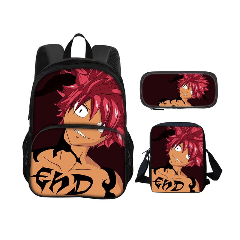 Fairy Tail Cartoon 3Pcs Set with Front Pocket Backpack+Shoulder Bags+Pencil Bag Student Boys and Girls Best Gift Stationery