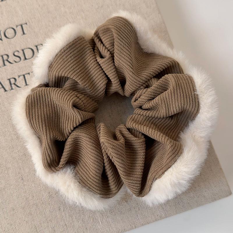 Autumn Winter Retro Corduroy Hairy Large Hair Scrunchies Headbands Women Girl Temperament Hair Rope Rubber Band Hair Accessories