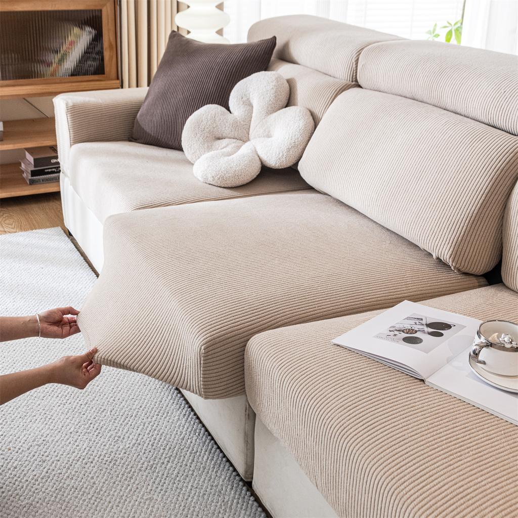 Thicken Stripe Jacquard Stretch Removable Sofa Seat Cushion Cover Washable for Living Room Kids Pets Furniture Protector