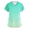 Women's fashionable V-neck short-sleeved pocket protective work uniform with printed design