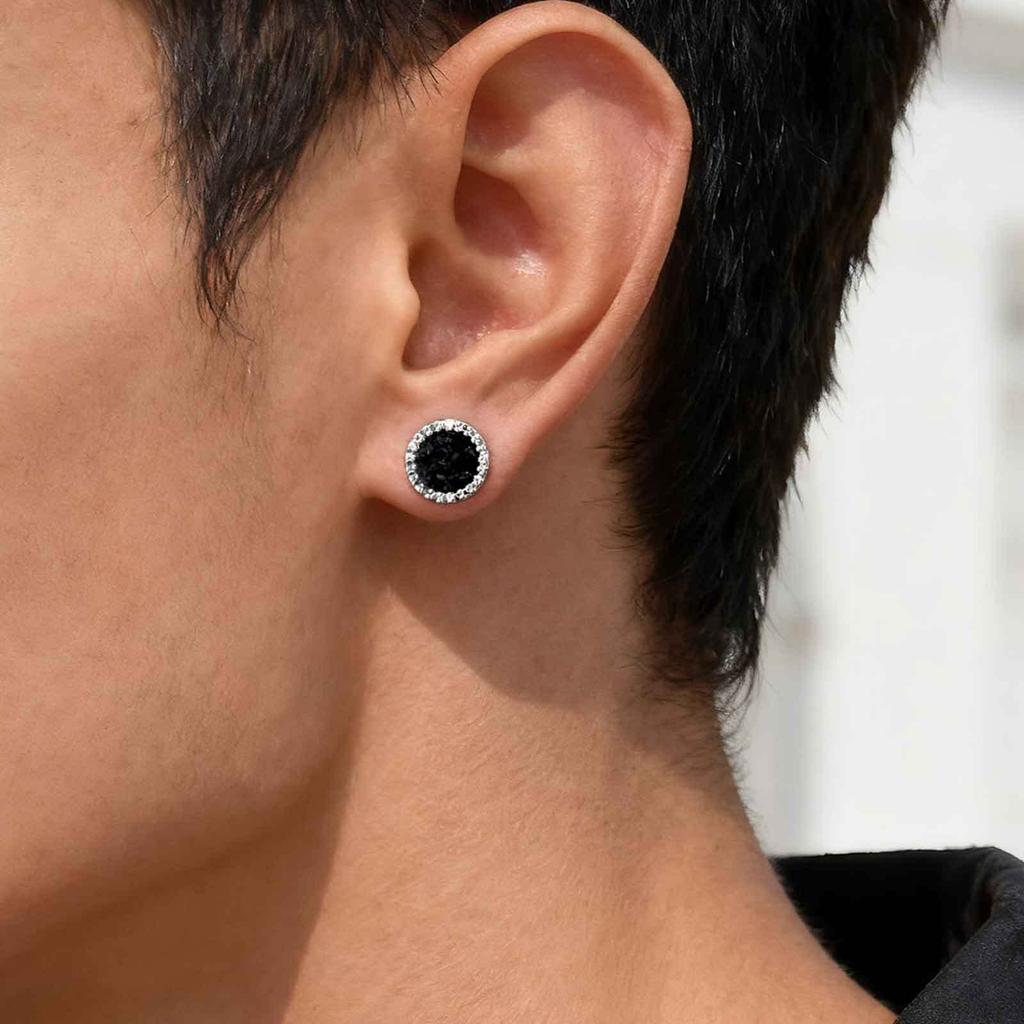 Magnetic Ear Clip for Men,Hip Hop Broken Rhinestone Round Ear Clip,Non Perforated Earring