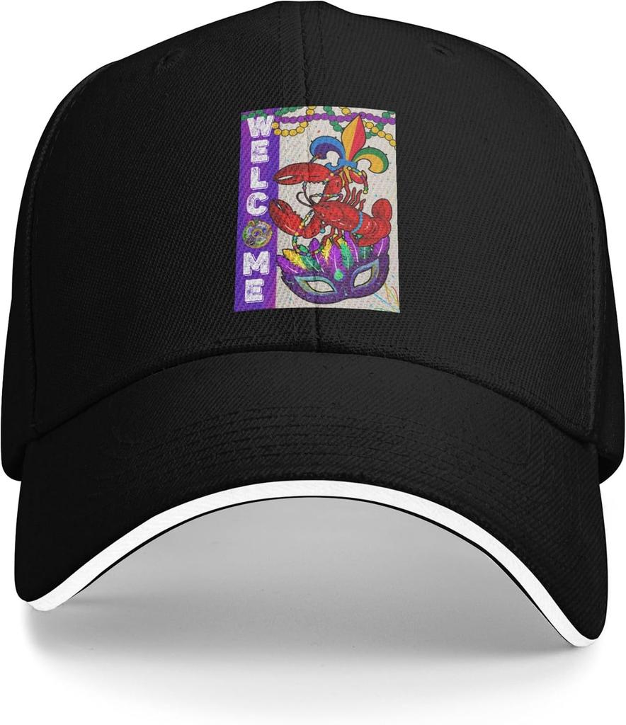 Mardi Gras Lobster Mask Fleur De Lis Baseball Cap Adjustable Polyester Casual Hat