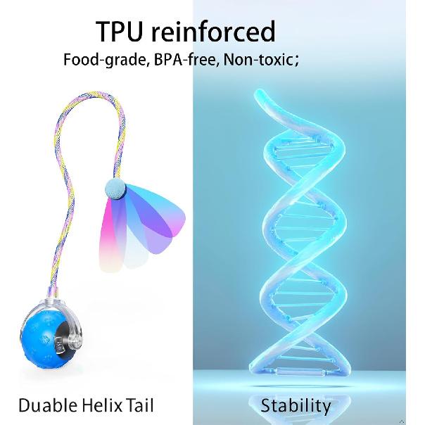 Interactive Cat Ball Toy, Automatic Self-Rolling, Motion-Activated, 3 Replaceable Teaser Wand Tails, Food-Grade TPU-Reinforced, Built-In Bluetooth