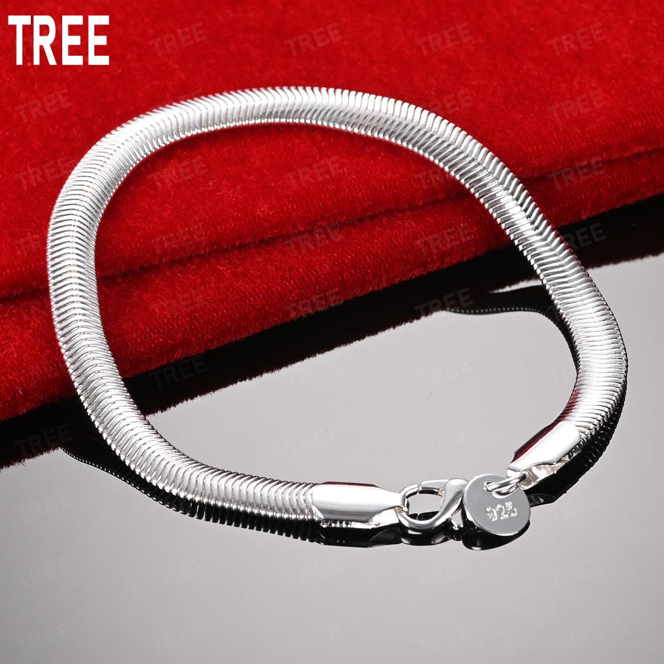 925 Sterling Silver 6mm Fish Scale Side Chain Beautiful Bracelet Gift Jewelry 20CM