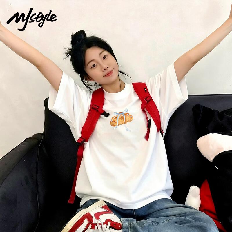 MJ STYLE Blue Bow Graphic T-Shirt S