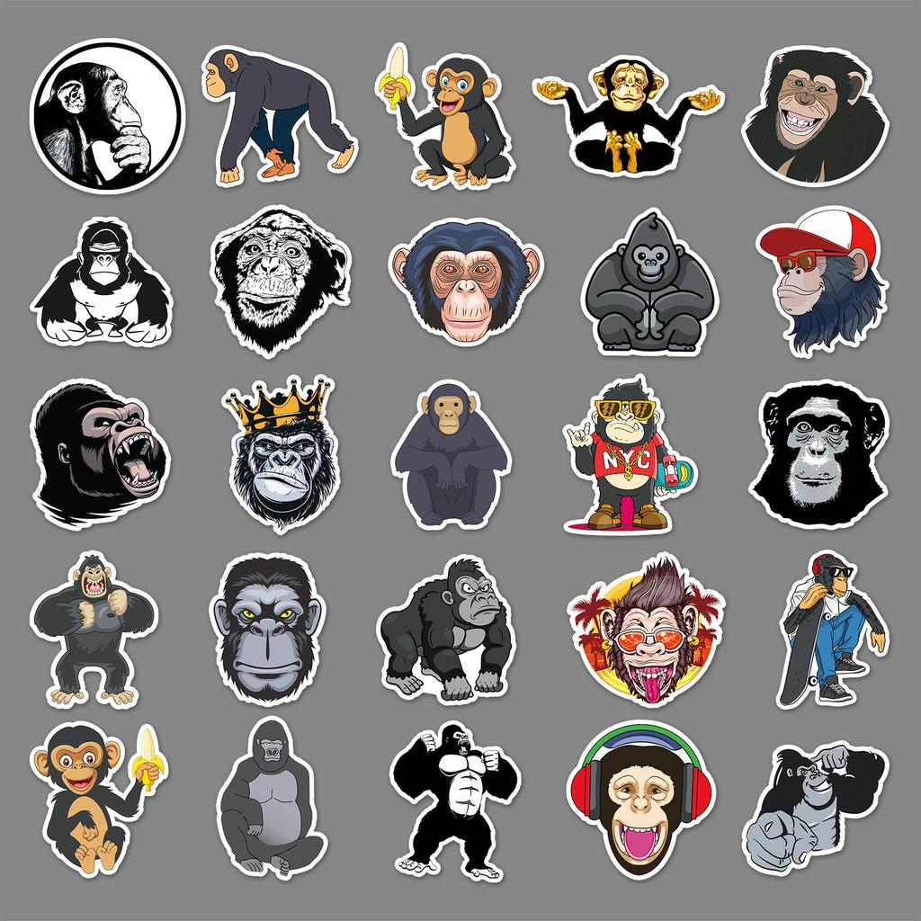 Gorilla Animal Sticker Pack: 50 Creative Stickers for Skateboards, Luggage, Laptops, Cars, & Motorcycles